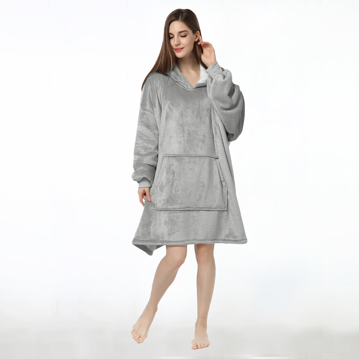 RONGTAI Oversized Wearable Pajamas With Big Pockets,Soft Plush Sweatshirt Hooded Popular Tops One Size Fits