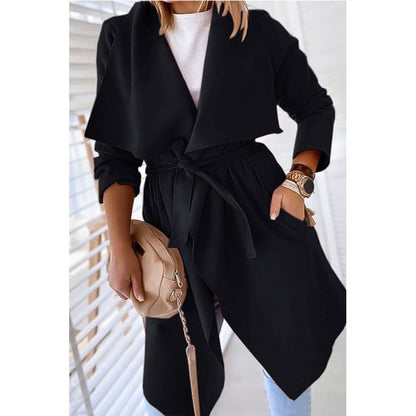 langer Trenchcoat mit Revers, einfarbig, lang