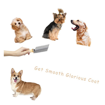 Dog Cat Pet Comb Double Sided Grooming Brush Metal Comb For Loosening Up Removing Mats Debris Tangles And Knots Wooden Handle Stainless Steel Tooth Perfect For Pets
