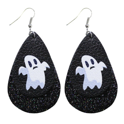 Halloween Leather Water Drop Earrings Fashion Simple Ghost Festival Earrings Personalized Skull Pumpkin Lantern Earrings Factory Hot Sale