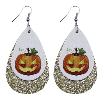 Halloween Leather Water Drop Earrings Fashion Simple Ghost Festival Earrings Personalized Skull Pumpkin Lantern Earrings Factory Hot Sale