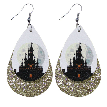 Halloween Leather Water Drop Earrings Fashion Simple Ghost Festival Earrings Personalized Skull Pumpkin Lantern Earrings Factory Hot Sale