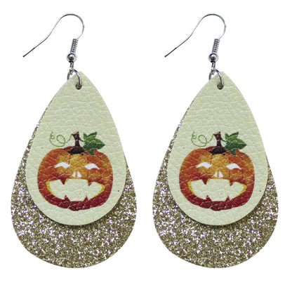 Halloween Leather Water Drop Earrings Fashion Simple Ghost Festival Earrings Personalized Skull Pumpkin Lantern Earrings Factory Hot Sale