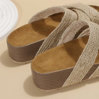 Women's Woven Cross-Strap Platform Sandals - Summer Beach Slippers | Flat Comfort Slides