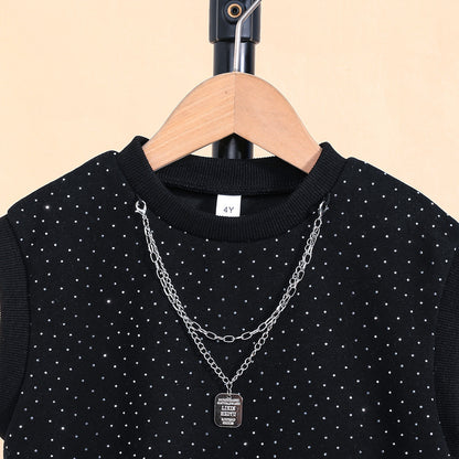 Summer Trendy Sleeveless Vest Boys' Outfit With Starry Sky And Sparkling Rhinestones