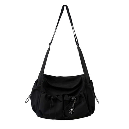 Drawstring Detail Crossbody Bag, Large Capacity Shoulder Bag, Fashion Zipper Bag With Bag Charm