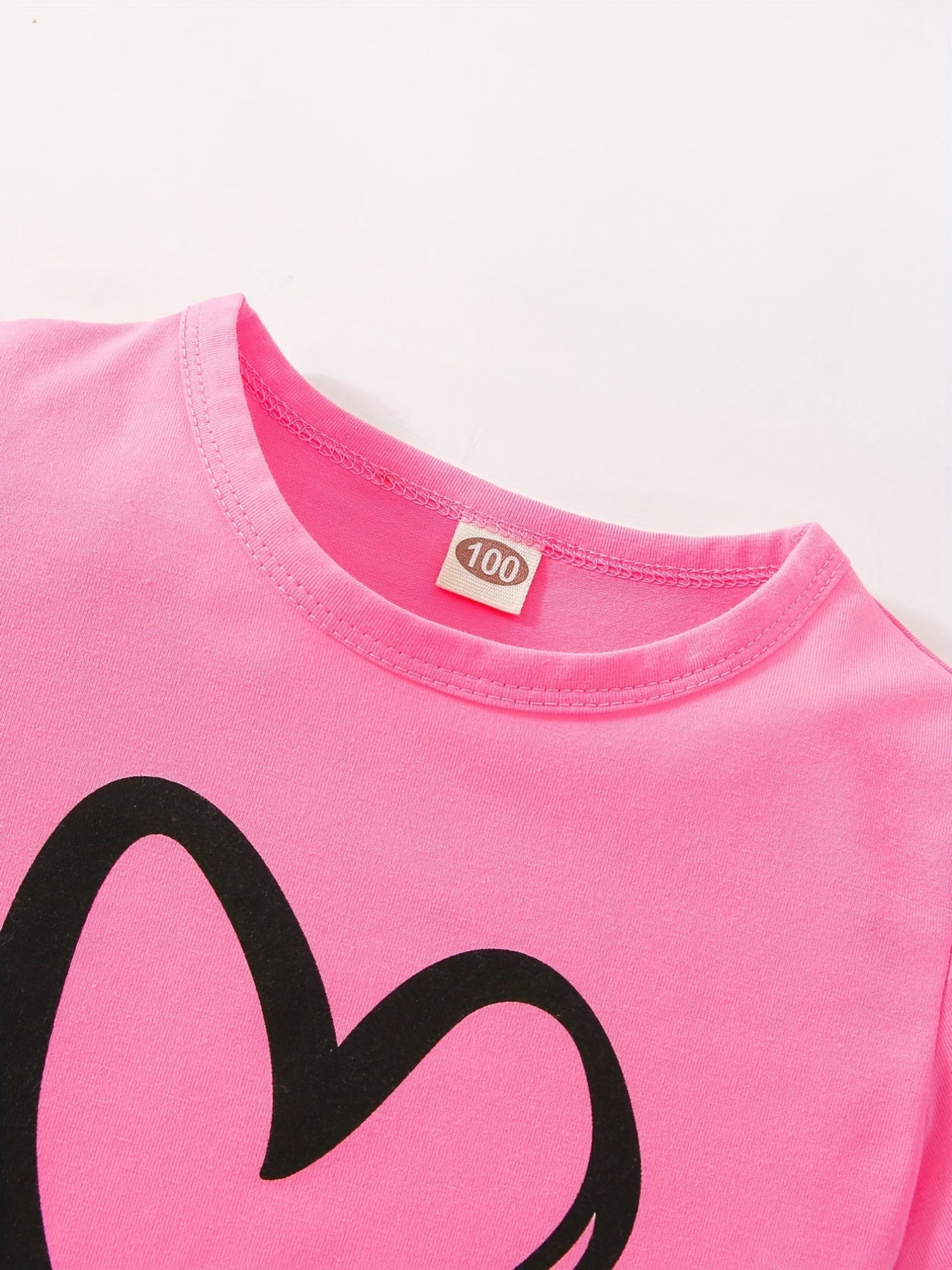 Girls' Fashion Set: Heart Print Round Neck Short Sleeve T-Shirt & Sweatpants 2pcs Casual Cotton Outfit, Perfect for Outdoor