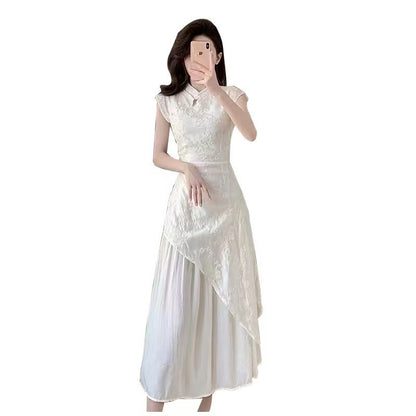 Women's Casual Chinese-Style Embroidered Stand-Collar Dress