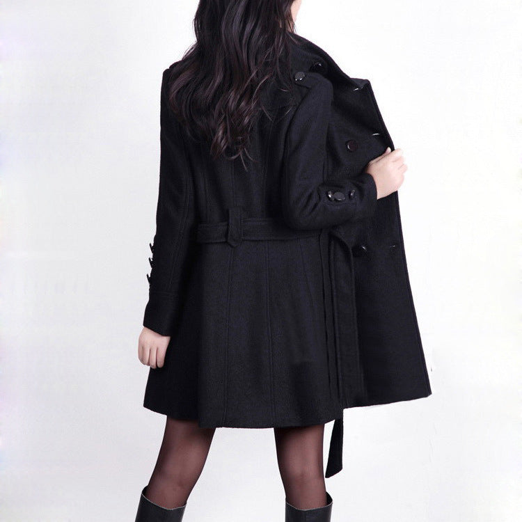 Korean Style Slim Waist Plus Size Woolen Mid-length Woolen Coat