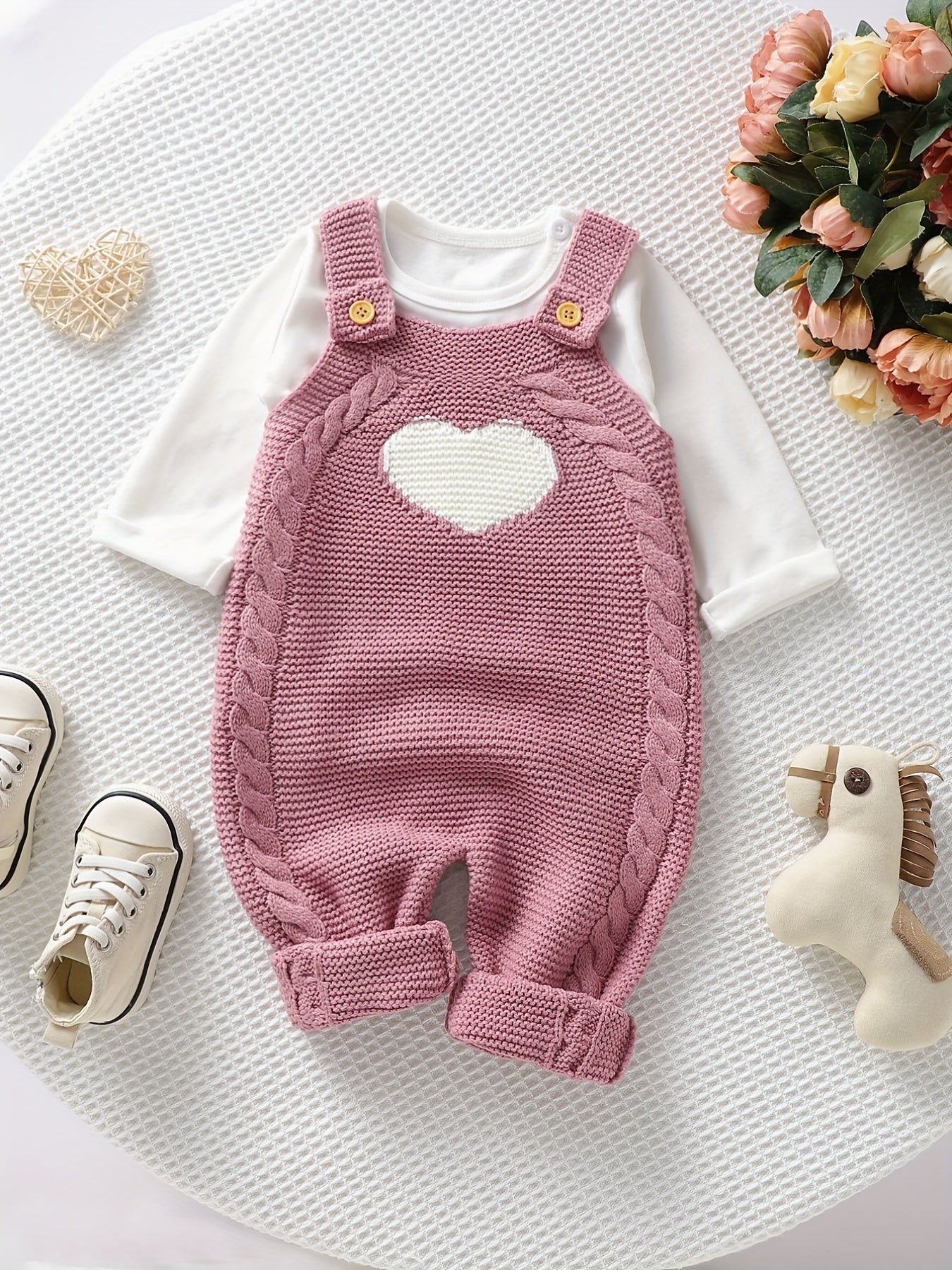 Baby Clothing Girl Baby Bodysuit Baby Love Jacquard Boys Knitted Bodysuit, Suitable For Indoor And Outdoor Wear