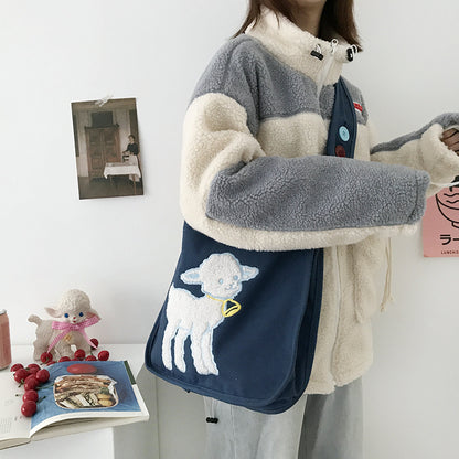 Sheep embroidery wild college style bag
