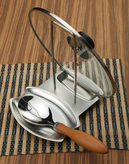 Spot 304 Stainless Steel Pot Lid Rack Storage Pot Storage Rack with Drain Tray Chopping Board Punch-Free Lid Spoon