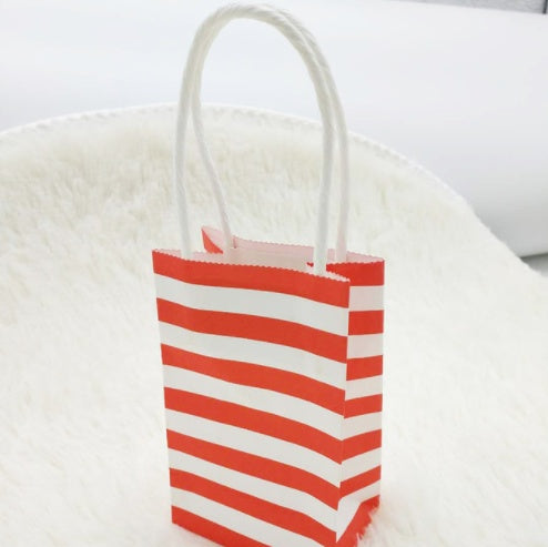 Small candy color striped white kraft paper bag