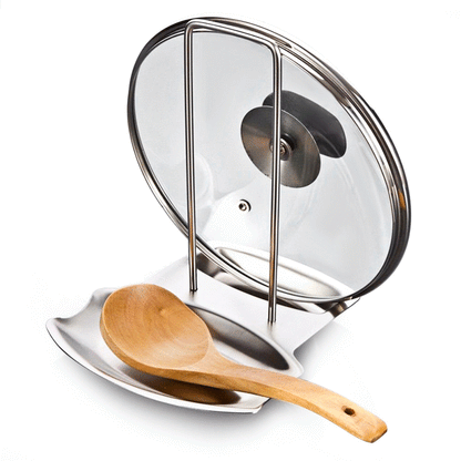 Spot 304 Stainless Steel Pot Lid Rack Storage Pot Storage Rack with Drain Tray Chopping Board Punch-Free Lid Spoon