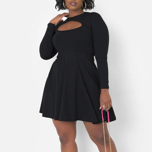 Solid-color Waist-cinching Figure-flattering Dress