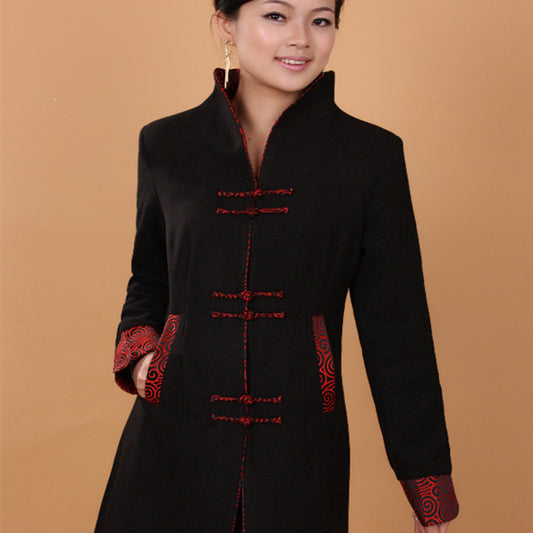 Autumn Ethnic Style Women's Retro Wool Mid-length Trench Coat