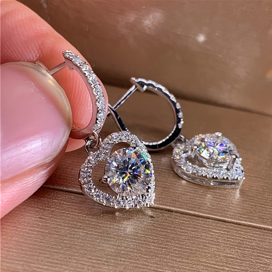 Hollow Heart-Shaped Zirconia Hoop Drop Earrings Delicate Jewelry For Women Girls Gift 1Pair