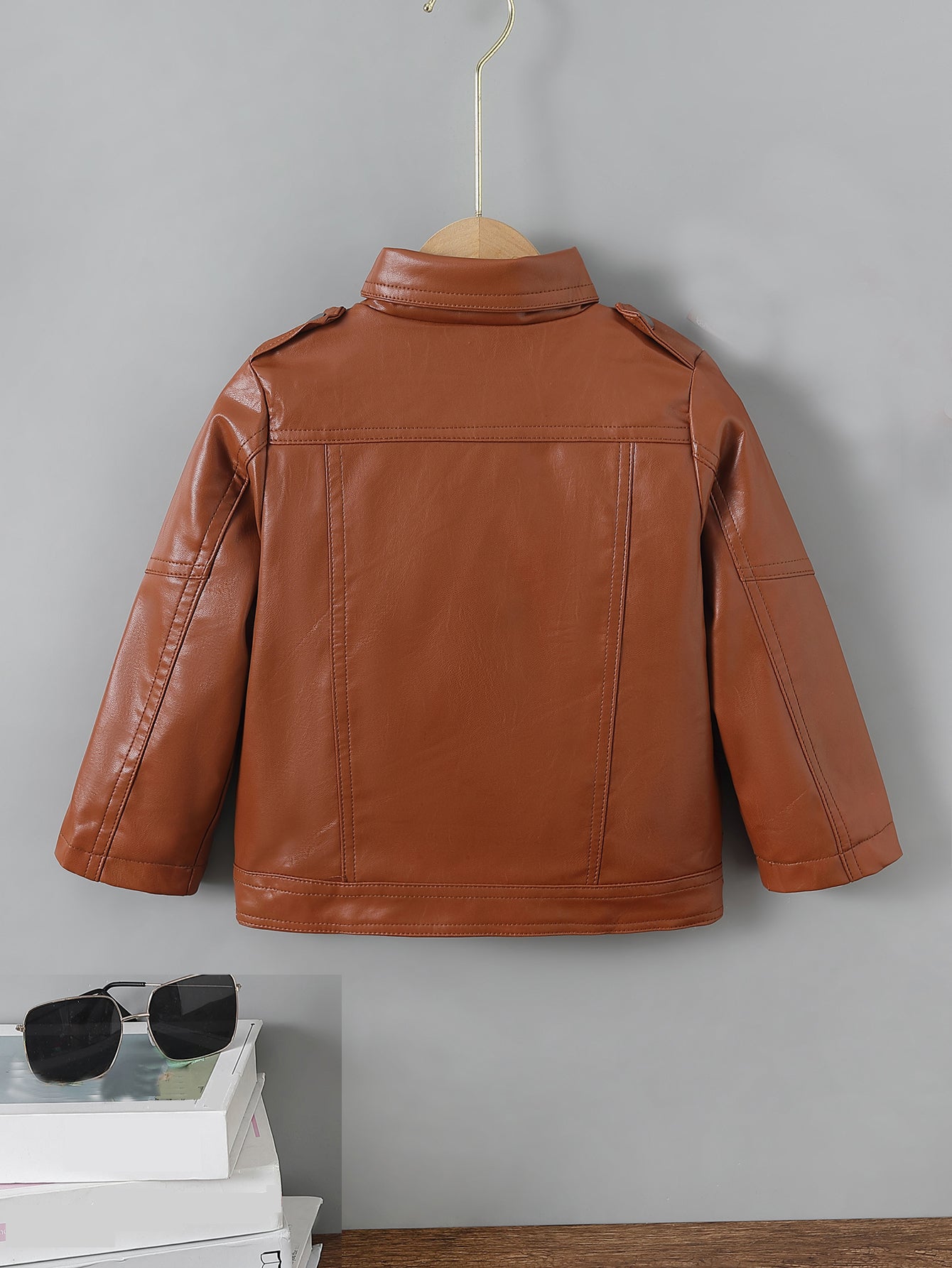 Children's Lapel PU Leather Jacket Zipper Coat Top For Girls And Boys Kids Clothes