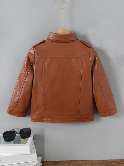 Children's Lapel PU Leather Jacket Zipper Coat Top For Girls And Boys Kids Clothes