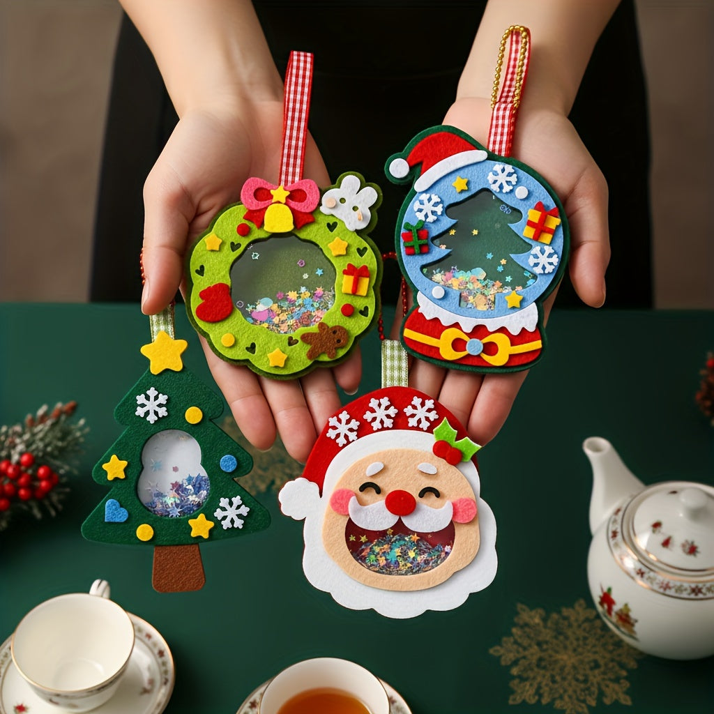 4pcs Christmas Felt Applique Kit, Handmade Ornament Material Set HolidayDecorations, Four Styles Santa Claus, Wreath, Christmas Tree, Crystal Ball, 1 Set Of Materials, Suitable For Festive Gifts,