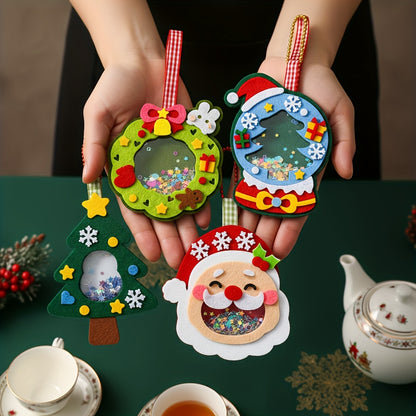 4pcs Christmas Felt Applique Kit, Handmade Ornament Material Set HolidayDecorations, Four Styles Santa Claus, Wreath, Christmas Tree, Crystal Ball, 1 Set Of Materials, Suitable For Festive Gifts,