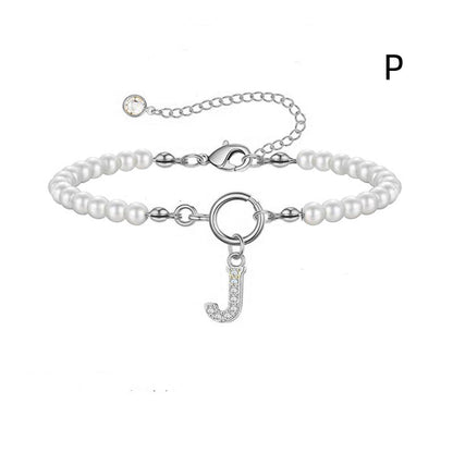2024 New Fashion Toggle Clasp Initial Bracelet Women A-Z Letter Pendant 6mm Pearl Bracelet For Women Jewelry Gift