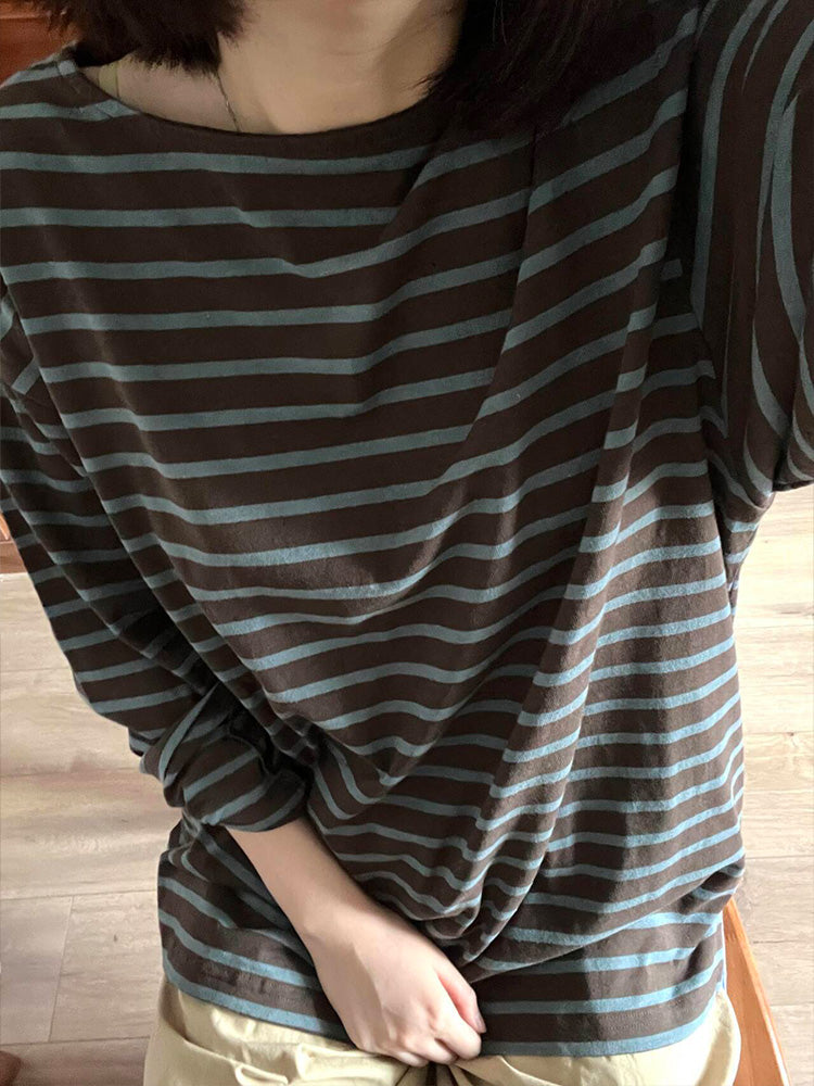 Vintage Striped Long-sleeve T-shirt Base Layer Top