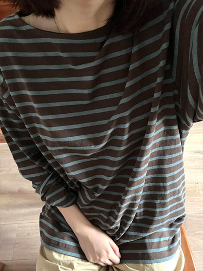 Vintage Striped Long-sleeve T-shirt Base Layer Top