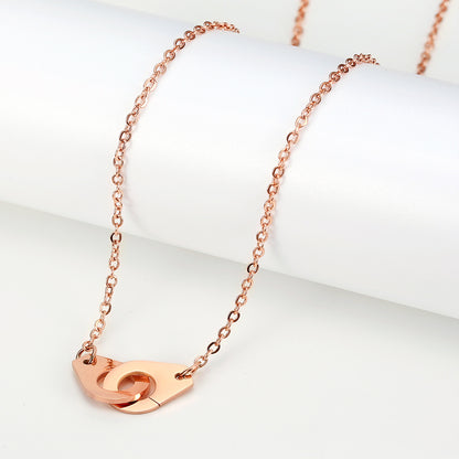Minimalist Double-Ring Handcuff Pendant Necklace, Personalized Hip-Hop Style