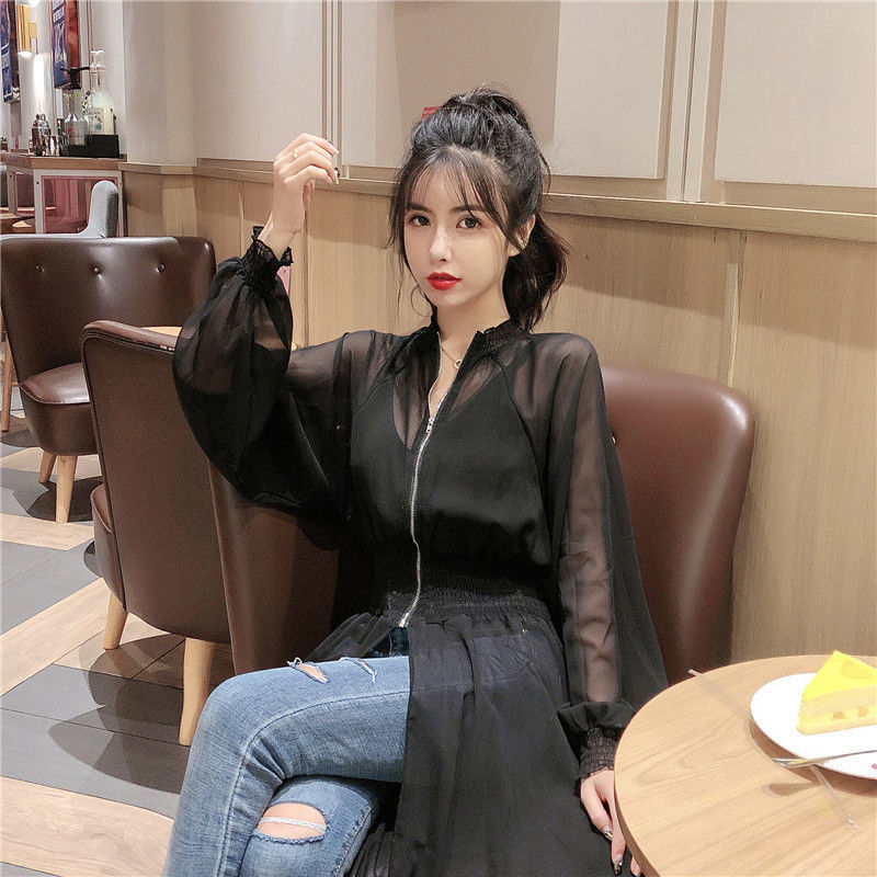 Mid-length Waist-controlled Long Sleeves Women's Coat Chiffon Dress