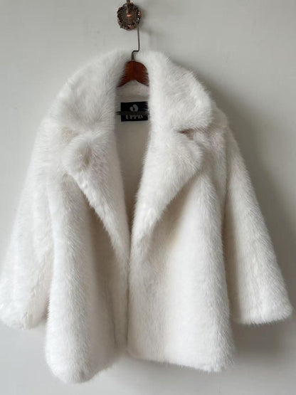 Women's Autumn Winter Warm Notched Collar Mid-Length Fur Coat