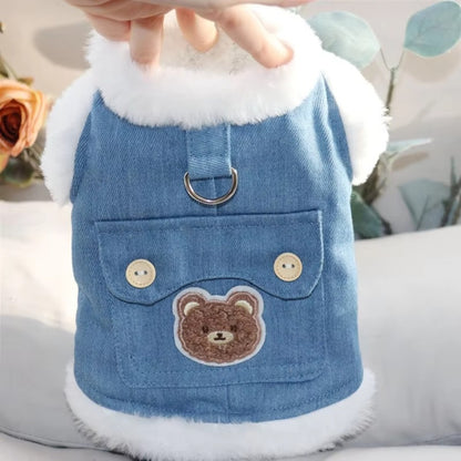 Winter Fleece Pet Dog Clothes Bear Print Dog Down Coat Warm Soft Puppy Vest Jacket Fashion Cat Jacket Coat Cute Pet Dog Costumes