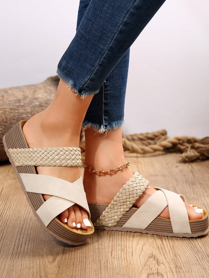 Women's Woven Cross-Strap Platform Sandals - Summer Beach Slippers | Flat Comfort Slides