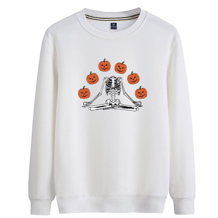 Female Wansheng Pumpkin Skull Printed Crew Neck Sweatshirt