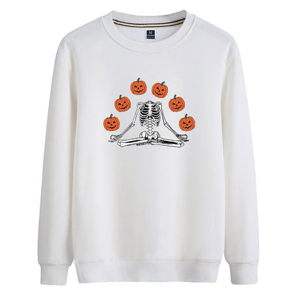 Female Wansheng Pumpkin Skull Printed Crew Neck Sweatshirt