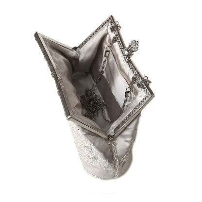 Handmade Beaded Clutch Bag - Elegant Embroidered Rose Silk Evening Purse with Removable Strap