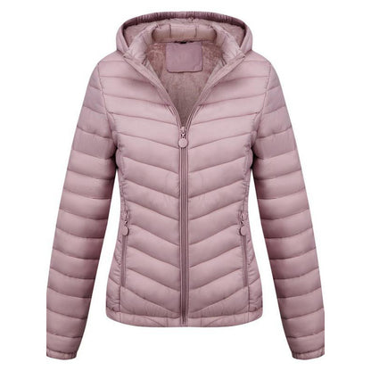 Women's Solid-Color Zippered Hooded Winter Coat Jacket Casual
