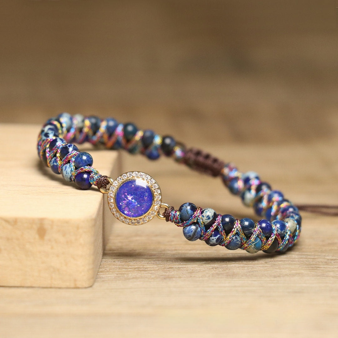 Retro Opal Natural Stone Bracelet, Double-layer Braided And Adjustable
