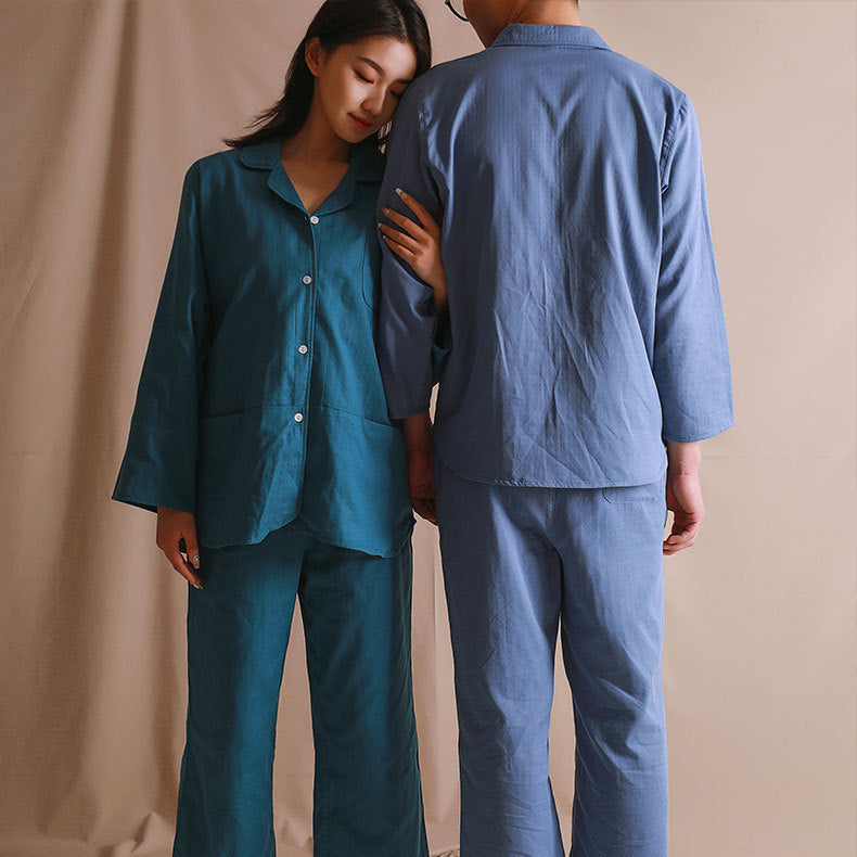 Breathable And Sweat-absorbent Pure Cotton Turn-down Collar Homewear