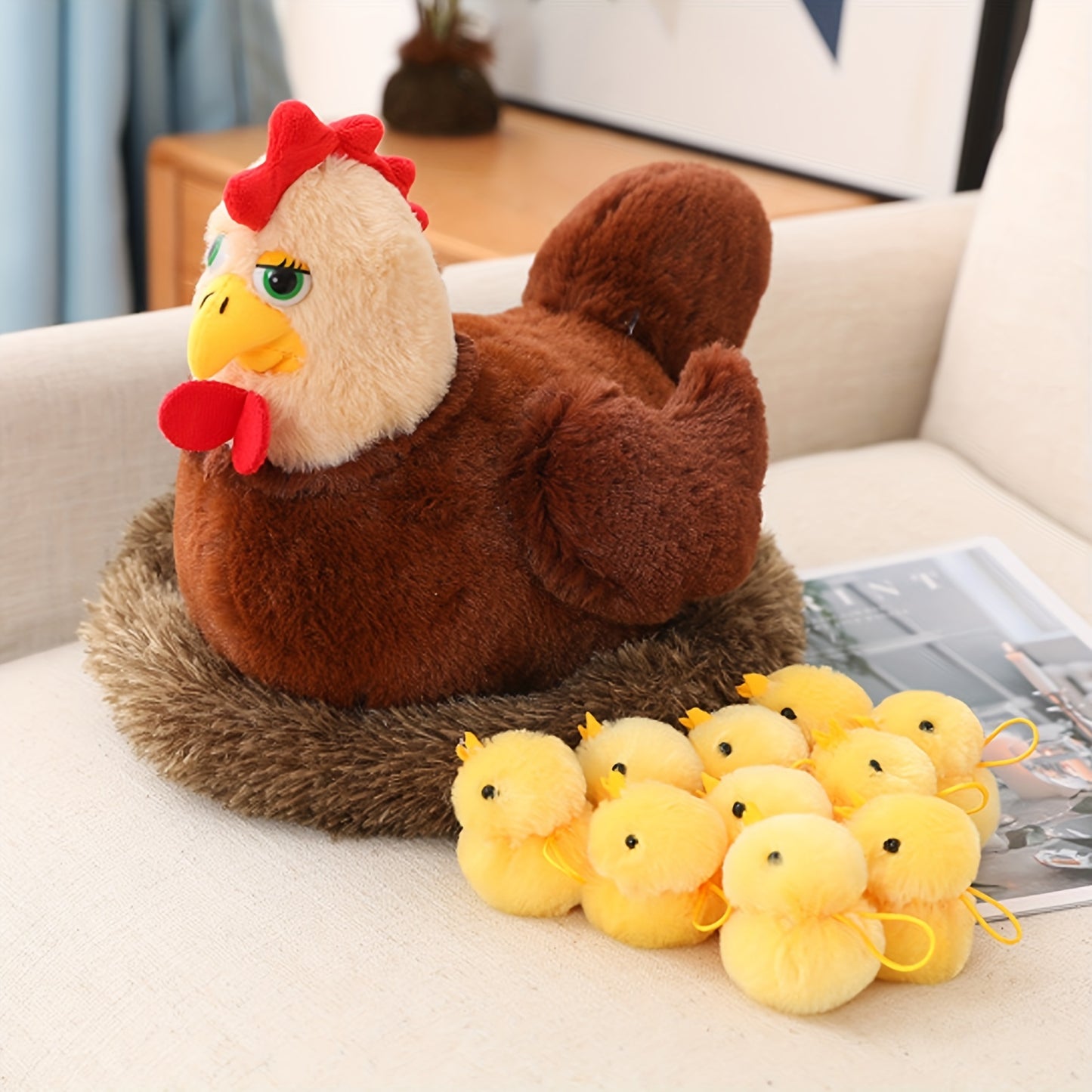 28.98cm Swan Chick Family Plush Toy, Chicken Mother Swan Plush Dolls Lifelike Animals Stuffed Doll With Nest, Kids Christmas Gift