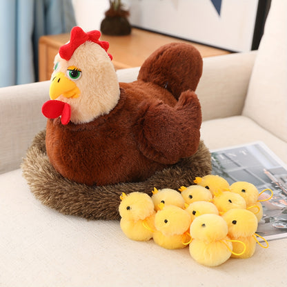 28.98cm Swan Chick Family Plush Toy, Chicken Mother Swan Plush Dolls Lifelike Animals Stuffed Doll With Nest, Kids Christmas Gift
