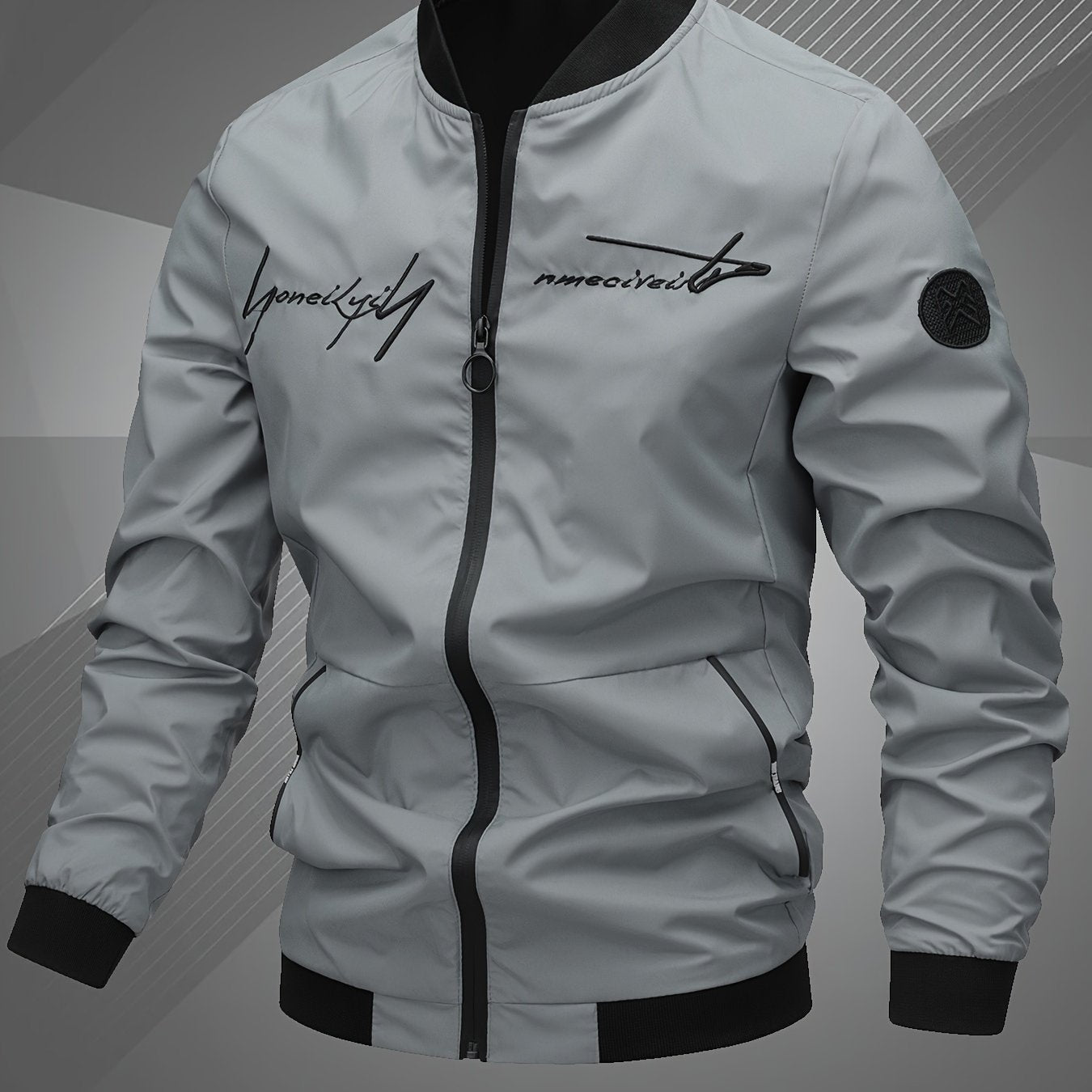 Men'S Letter Embroidered Casual Bomber Jacket