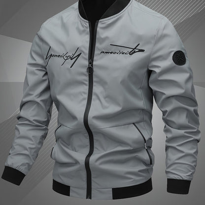 Men'S Letter Embroidered Casual Bomber Jacket