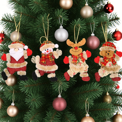 Festive Christmas Tree Ornaments - Santa, Snowman, Reindeer & Bear Figures With Red & White Scarves, Golden Balls & Red Bows - Perfect For Holiday Decor, Christmas Decorations