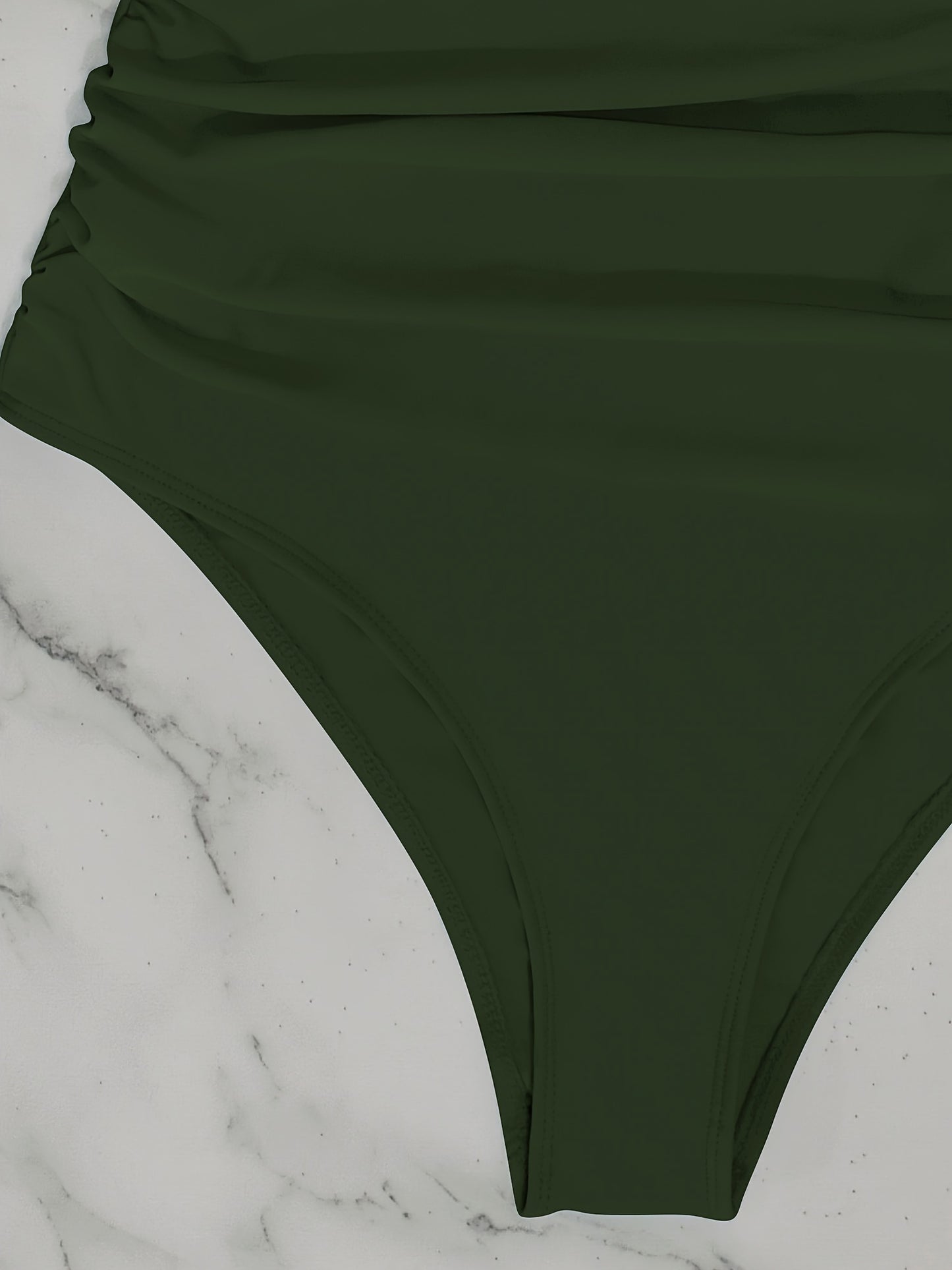 V Neck Ruched One Piece Swimsuit with Flattering Ruffle Accent - Stylish Cut Out Back Buckle Detail & High Cut Leg - Premium Womens Swimwear Bathing Suit