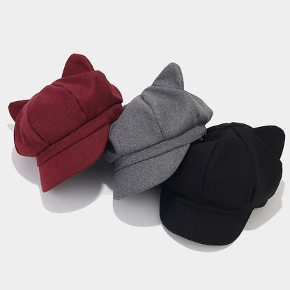 Retro Woolen Peaked Cap Women's Solid Color Painter Cap Tide