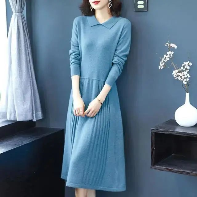 New Loose Slimming Mid-length Knitted Long Sleeve Sweater Dress