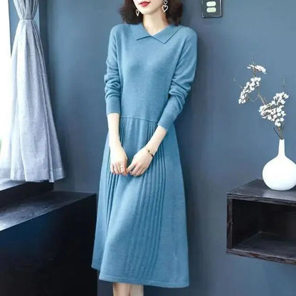New Loose Slimming Mid-length Knitted Long Sleeve Sweater Dress