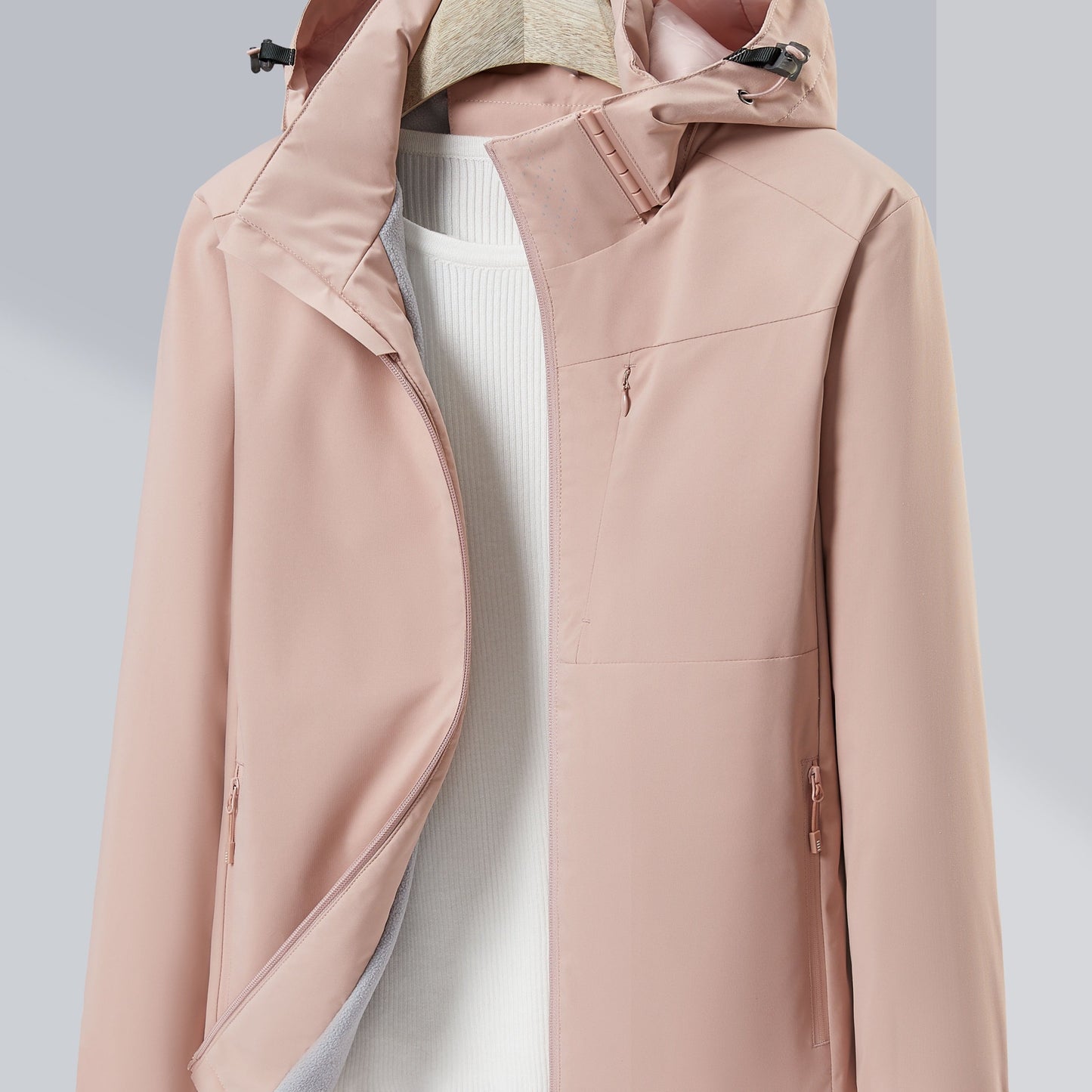 Women's Autumn and Winter Outdoor Sports Casual Warm Fleece Lined Windproof Stand Collar Jacket