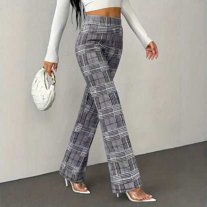 Houndstooth Wide-leg High-waisted Versatile Slim-fit Wool Straight-leg Pants